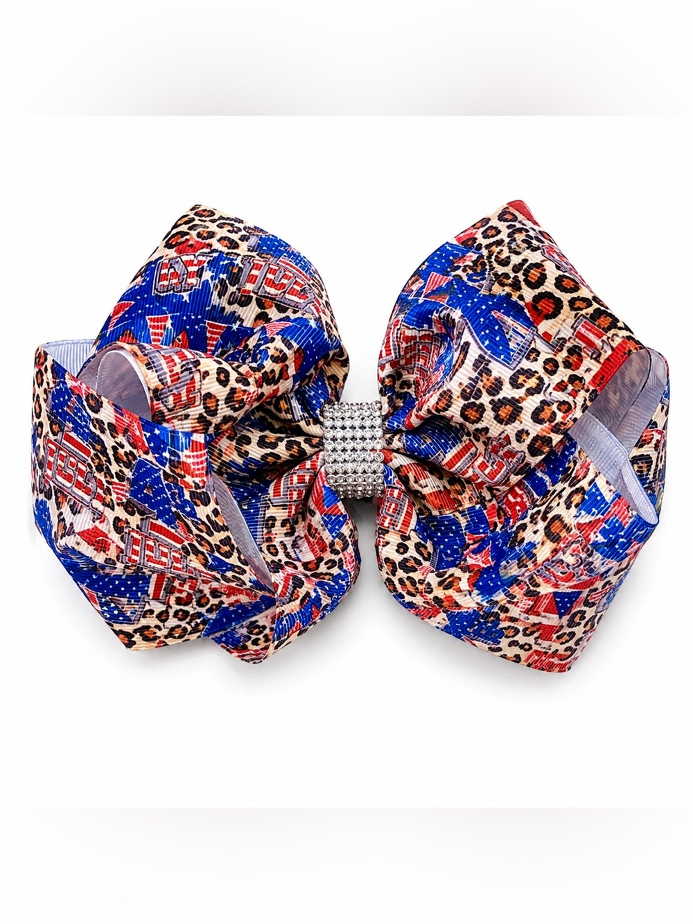 BRAND NEW WITH TAGS Patriotic Leopard Print 4th of July Hair Bow – Rhinestone Ce
